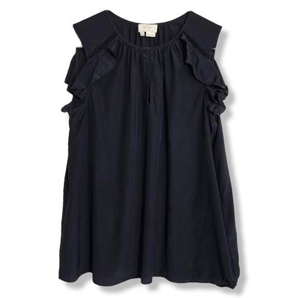 KATE SPADE black silk‎ ruffle top size M - Picture 1 of 10